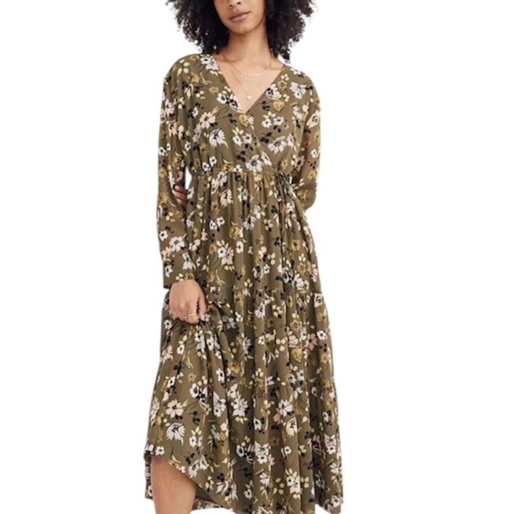 Madewell Cinch-Waist Tiered Midi Dress in Wildblooms, XL